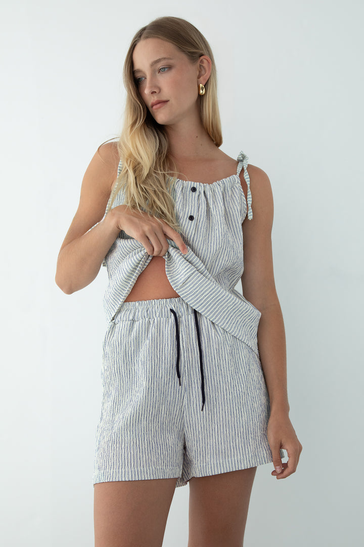 STRIPED TOP AND SHORT SET in Navy — alternate angle