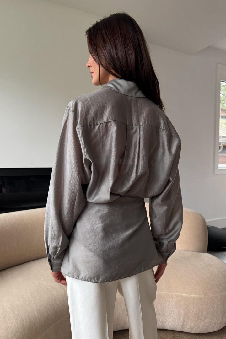LAYERED TENCEL SHIRT AND SKIRT SET in Charcoal — alternate angle