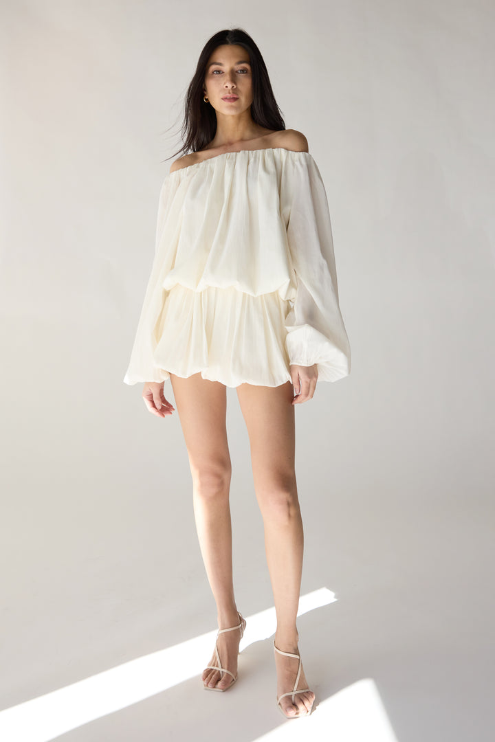 OFF THE SHOULDER TOP AND BALLOON SHORT SET in Ivory — alternate angle