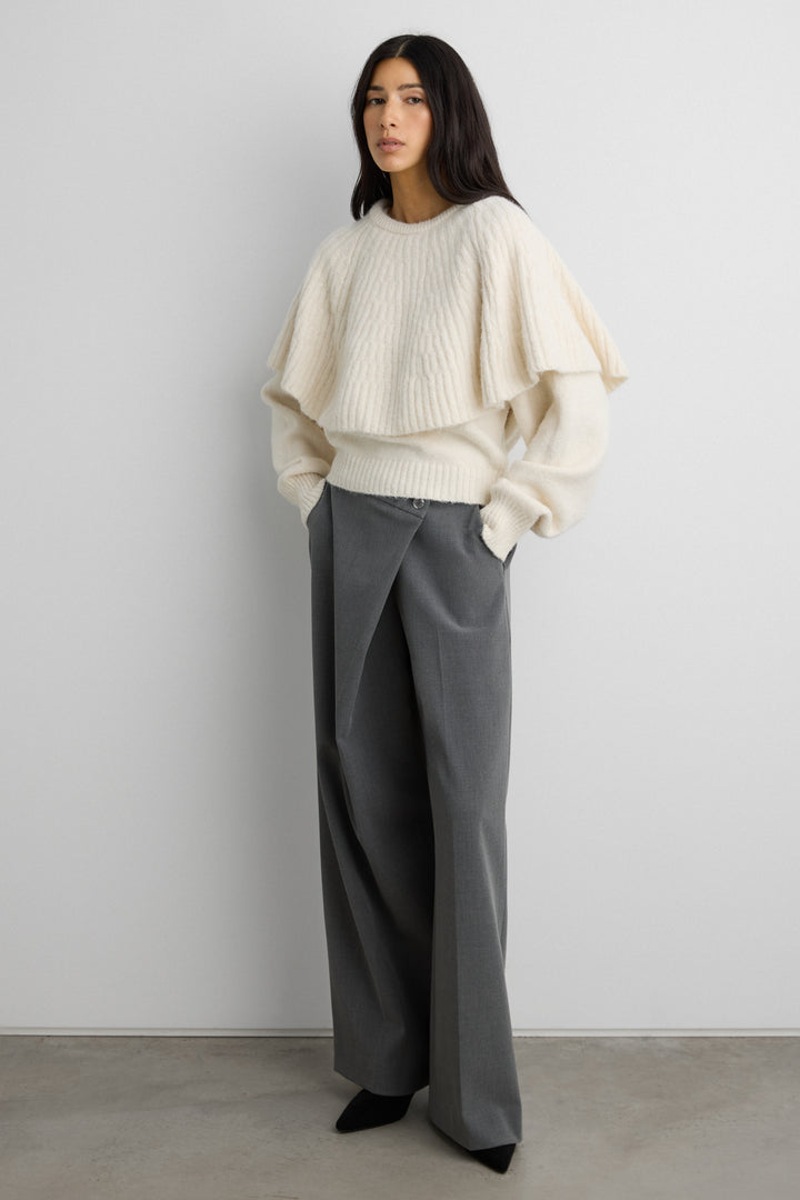 CHUNKY RIBBED CAPE SWEATER SET in Ivory — alternate angle