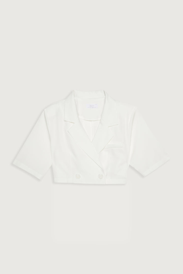 CROPPED BLAZER AND PANT SET in White — alternate angle