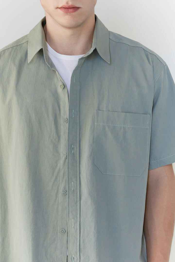 SHORT SLEEVE SHIRT WITH POCKET in Taupe — alternate angle