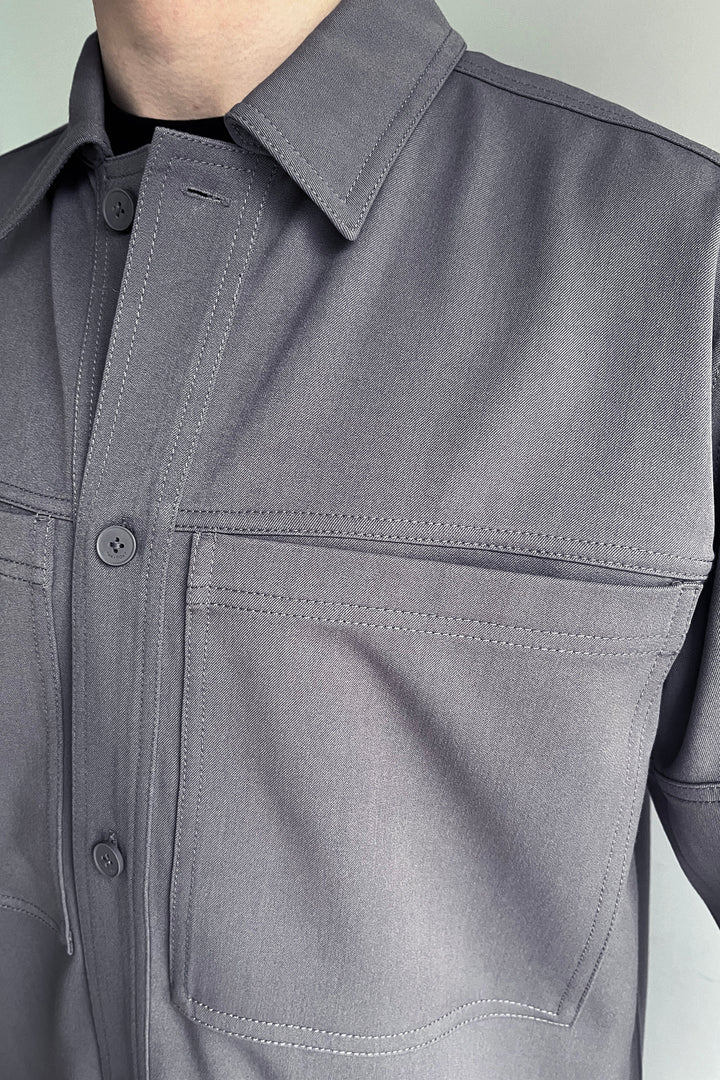 FRONT POCKET BUTTON UP SHIRT in Steel Grey — alternate angle