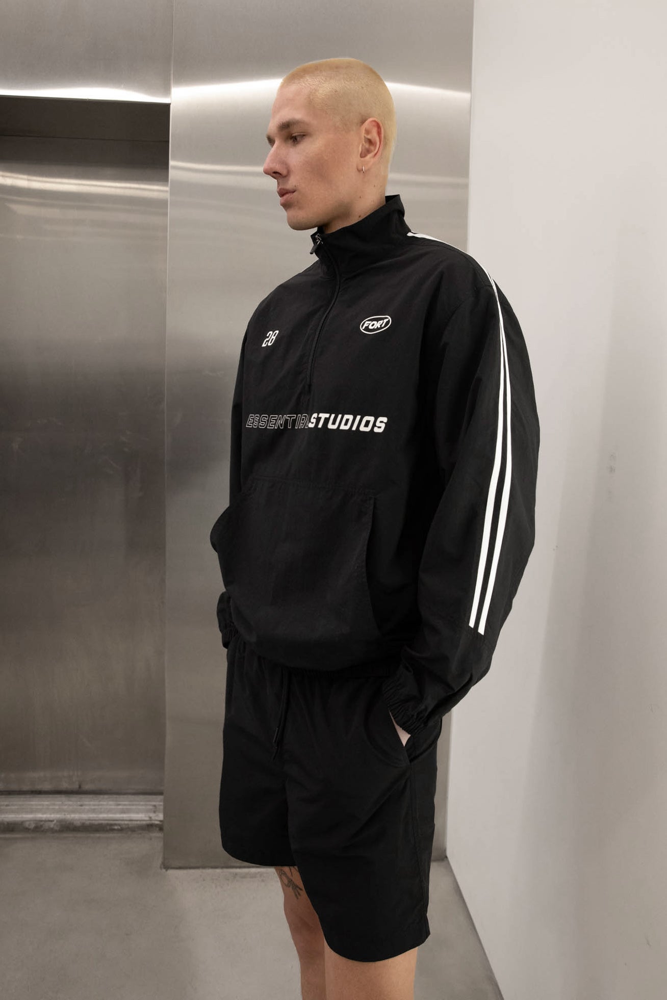 Nylon Graphic Print Quarter-Zip Pullover | OAK + FORT – OAK + FORT USA