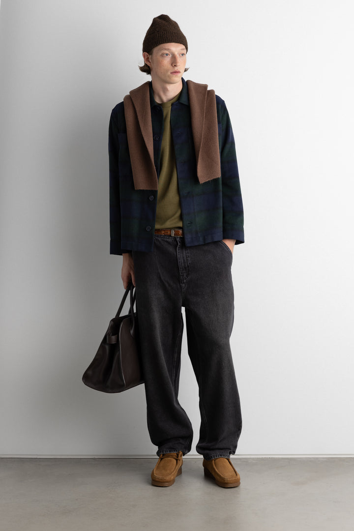 RELAXED FLANNEL BUTTON UP SHIRT in Green Blue Plaid — alternate angle