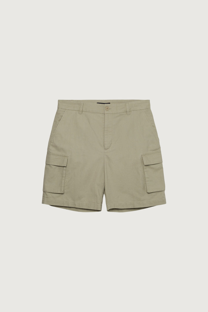 COTTON LINEN CARGO SHORT in Moss Grey — alternate angle