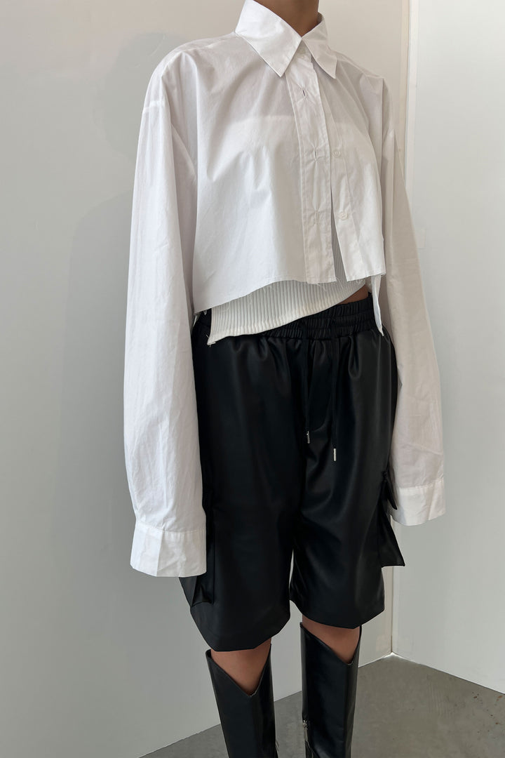 VEGAN LEATHER CARGO SHORT in Black — alternate angle