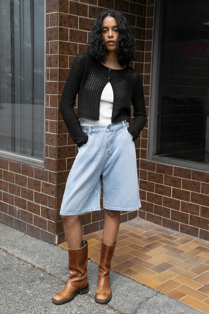 LONG DENIM SHORT in Light Wash — alternate angle