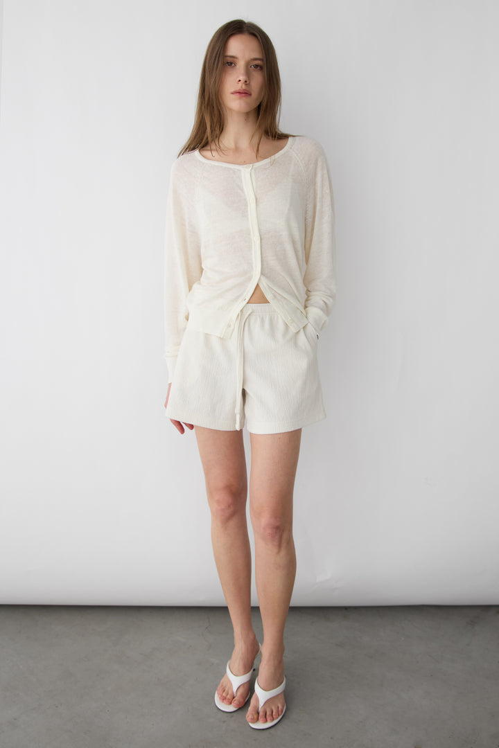 KNIT DRAWSTRING ELASTIC WAIST SHORT in Cream — alternate angle
