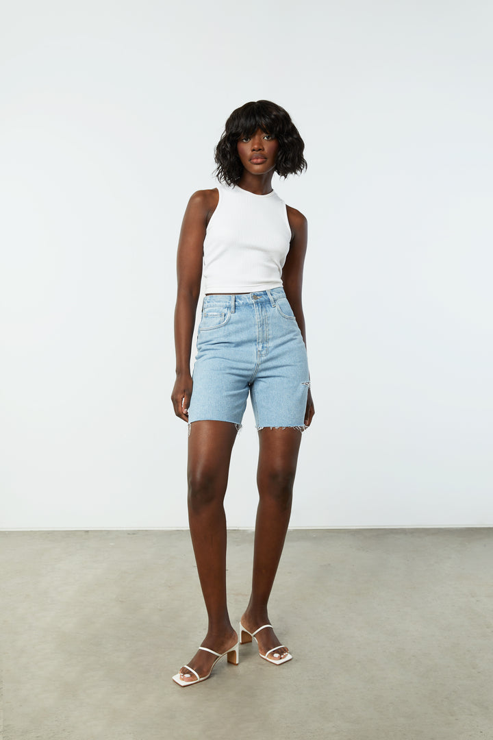 LONG DENIM SHORTS in Light Wash — alternate angle