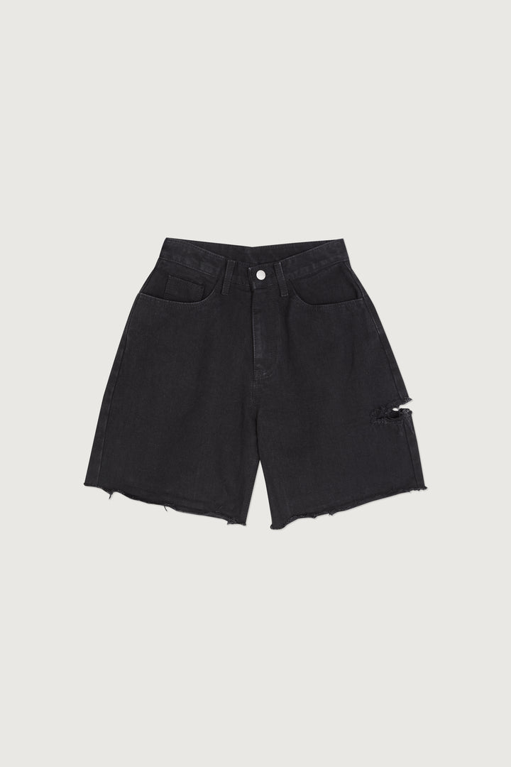 HIGH WAISTED BLACK DENIM SHORT in Black — alternate angle