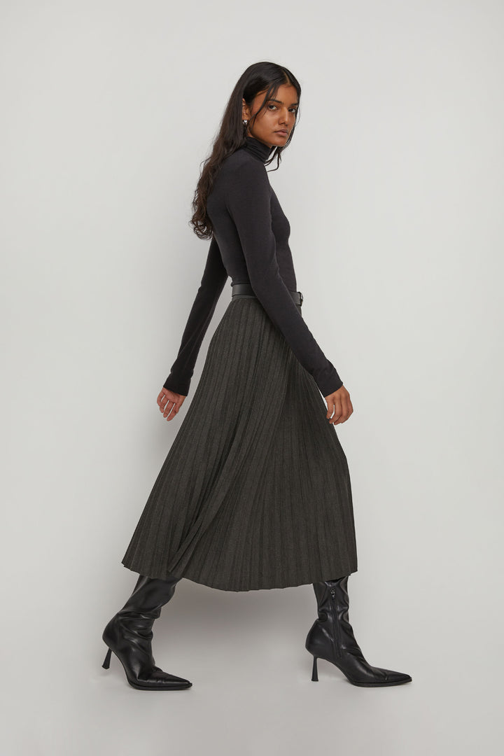 PLEATED MIDI SKIRT in GREY — alternate angle