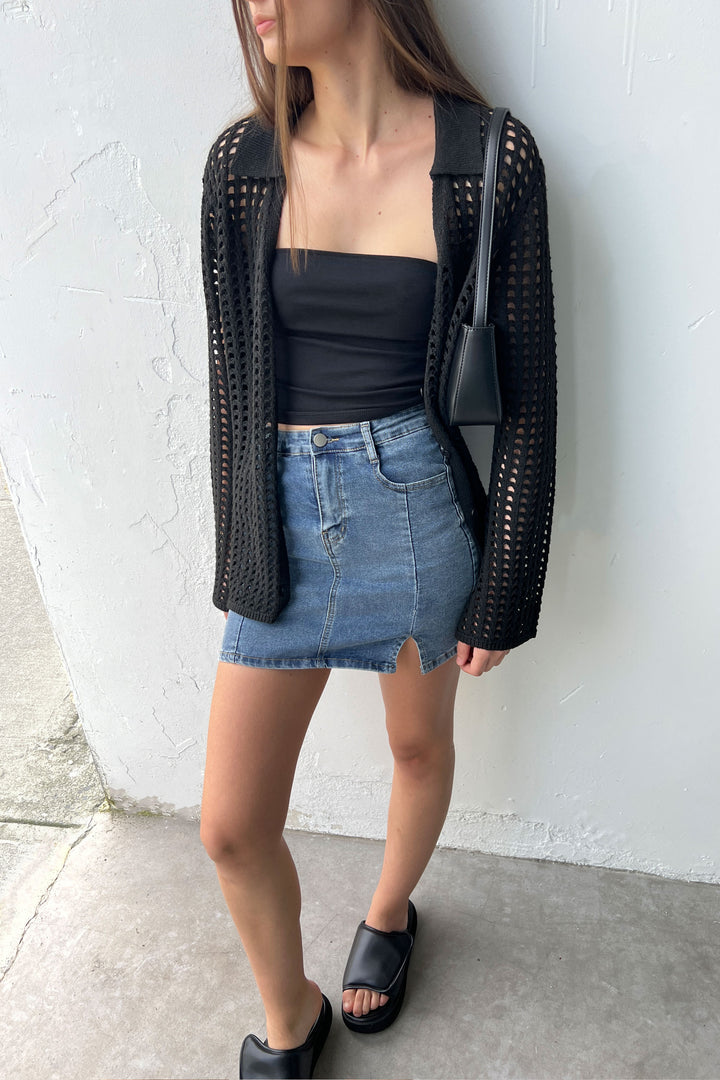FITTED JEAN MINI JEAN SKIRT in Medium Wash — alternate angle