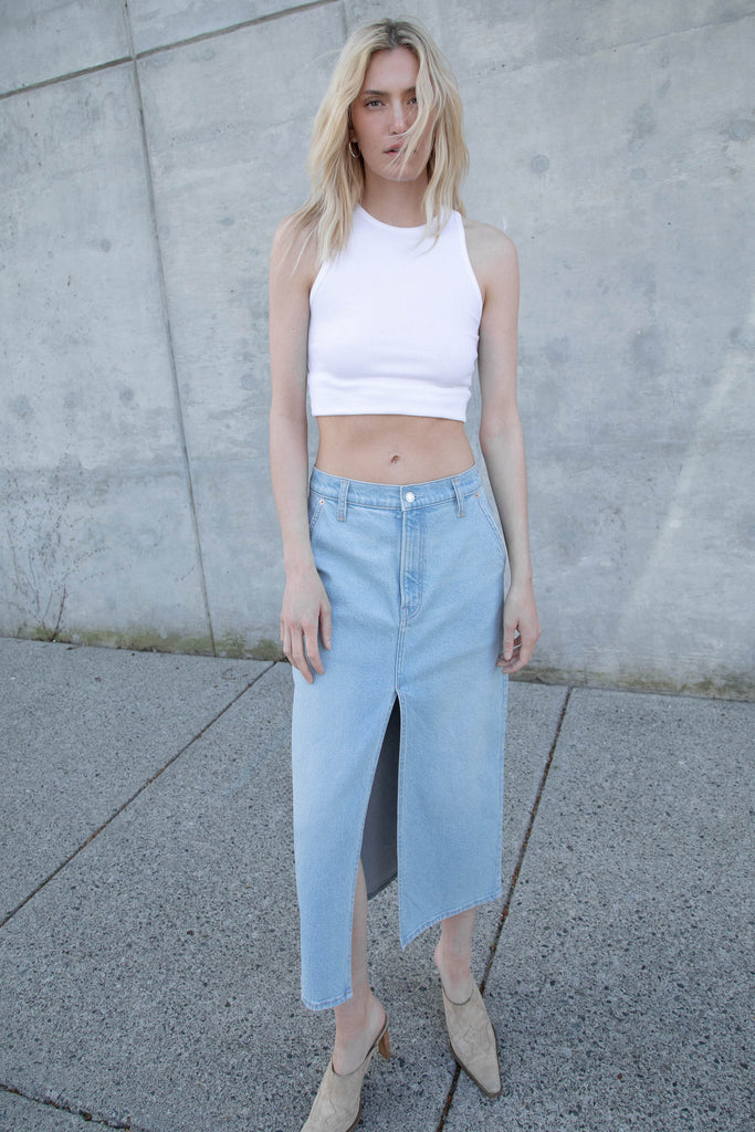 Front Slit Denim Midi Skirt | OAK + FORT – OAK + FORT USA