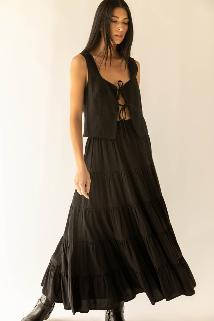 TIERED SKIRT WITH ELASTIC WAISTBAND in Black — alternate angle