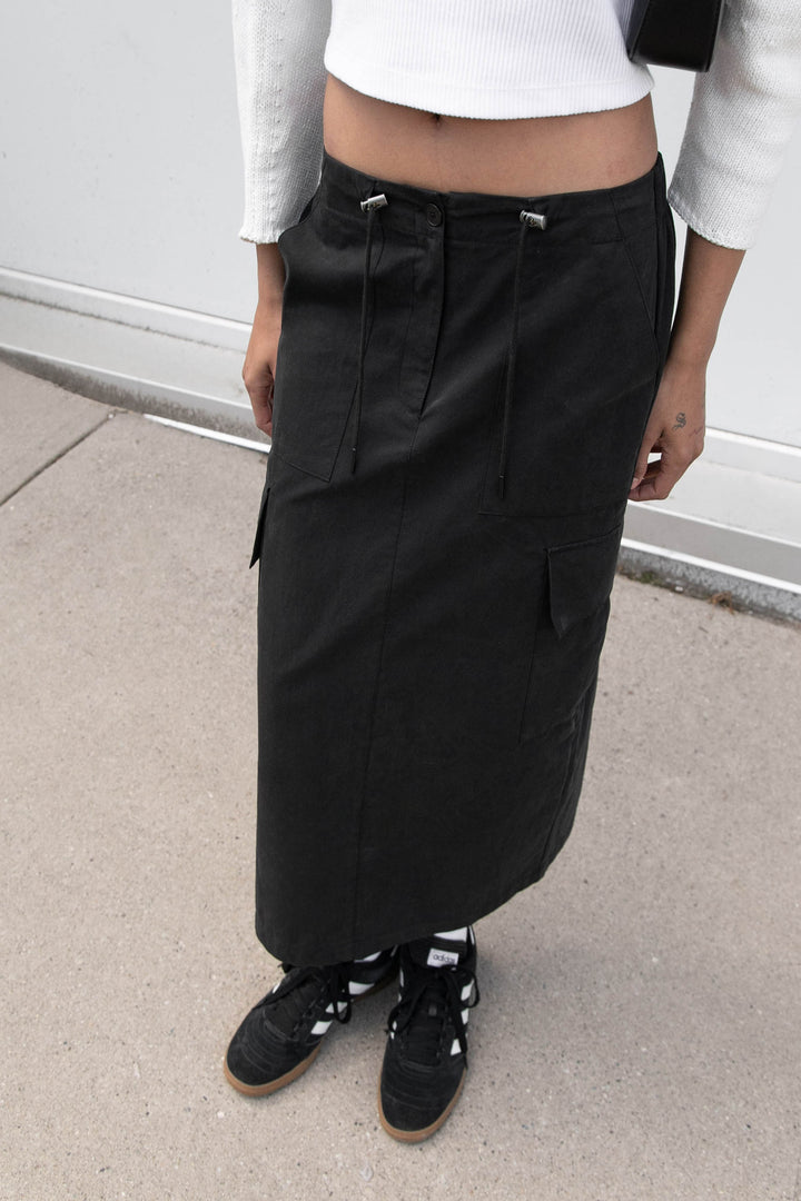 COTTON NYLON MIDI CARGO SKIRT in Black — alternate angle