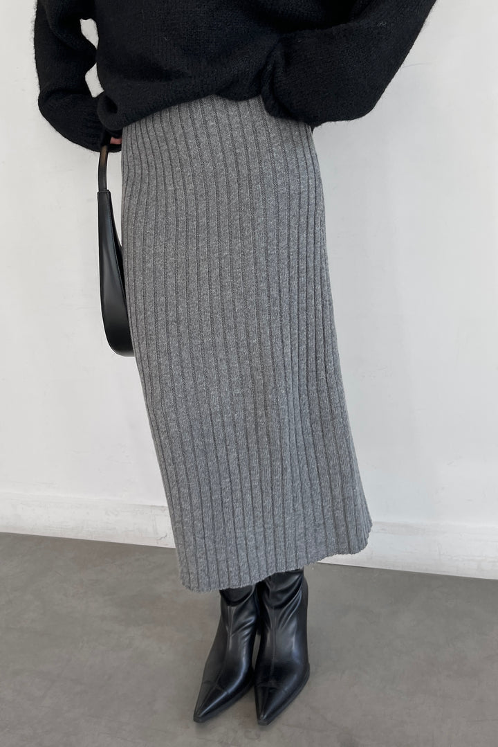 SWEATER MIDI SKIRT in MEDIUM GREY — alternate angle