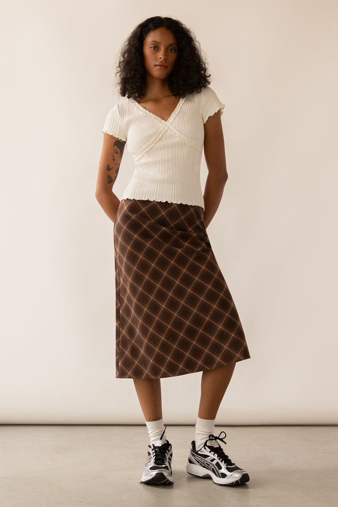 Tartan Skirt Brown Skirt Plaid Plaid Midi Skirt OAK FORT – OAK
