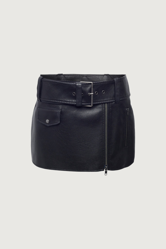 Mini Jupe En Fausse Cuir Zara - Style Moto Avec Zip - Taille XS - Noir - Occasion Très Bon État