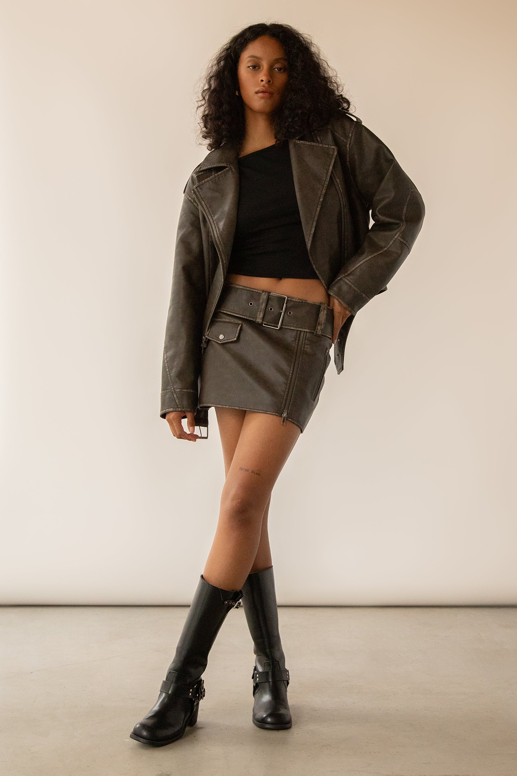 Cropped Vegan Leather Moto Jacket | OAK + FORT – OAK + FORT USA