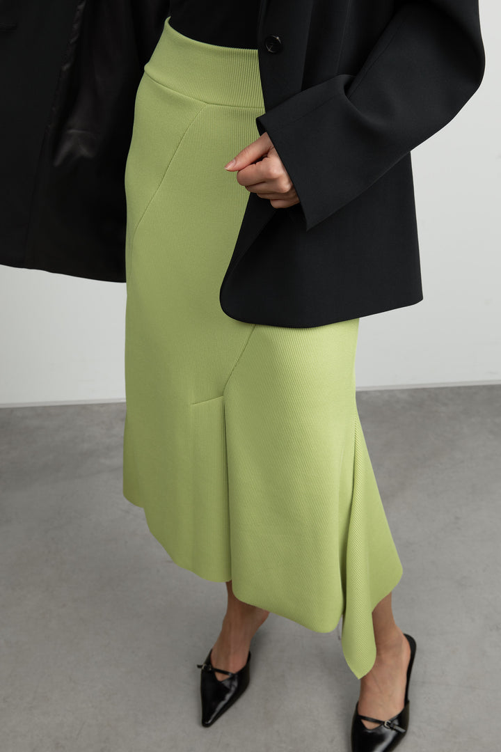 RIBBED MIDI SKIRT in Lime — alternate angle