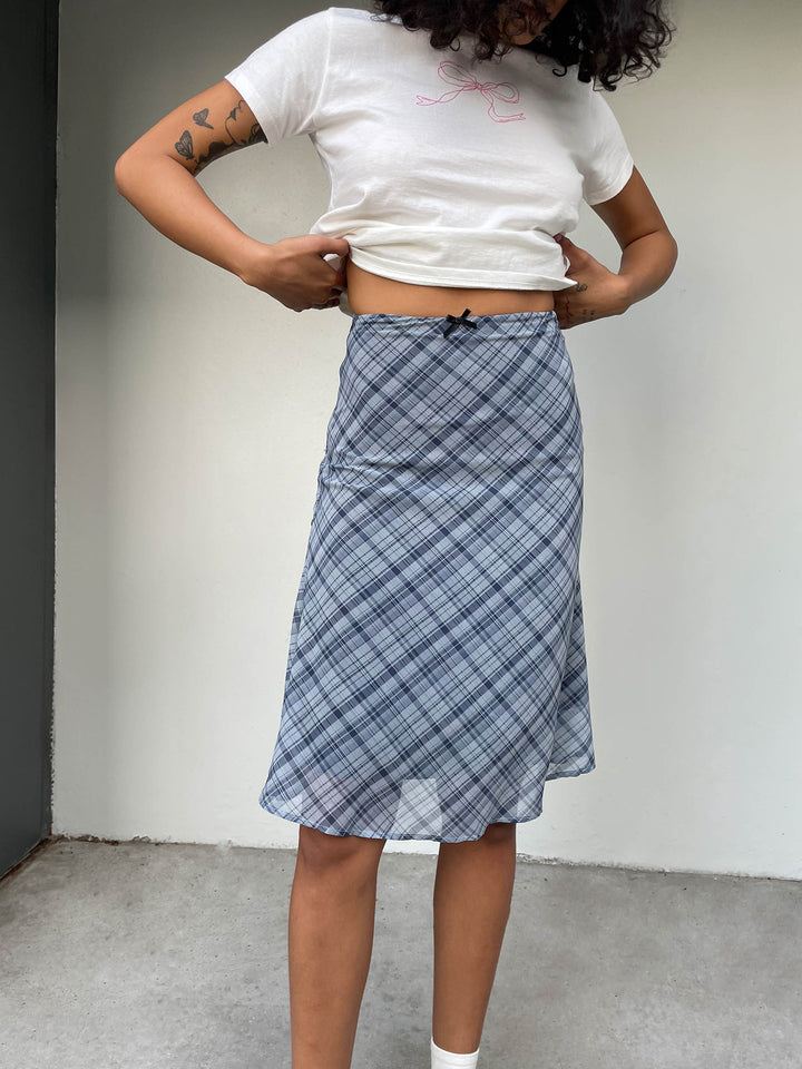 PLAID MIDI SKIRT in Blue Stone — alternate angle