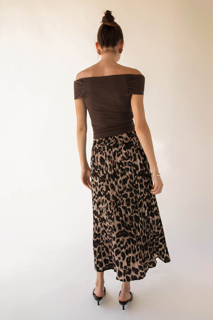 LEOPARD PLEATED MAXI SKIRT