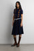 Exposed waist pleated midi skirt in navy blazer — main image