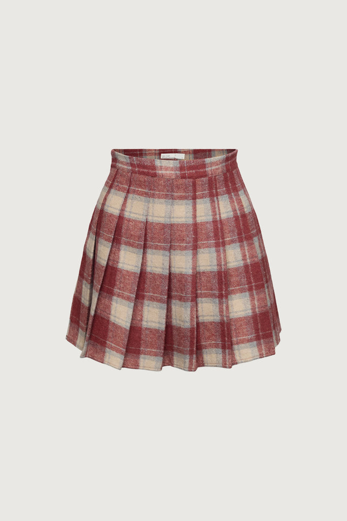 Checked Skirt Maroon Pleated Tennis Skirt CHECK BERMUDA SKIRT