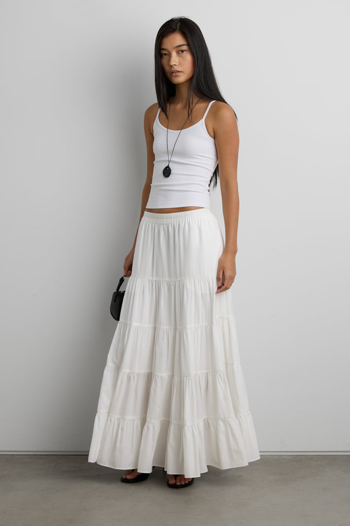 TIERED MAXI SKIRT in White — alternate angle