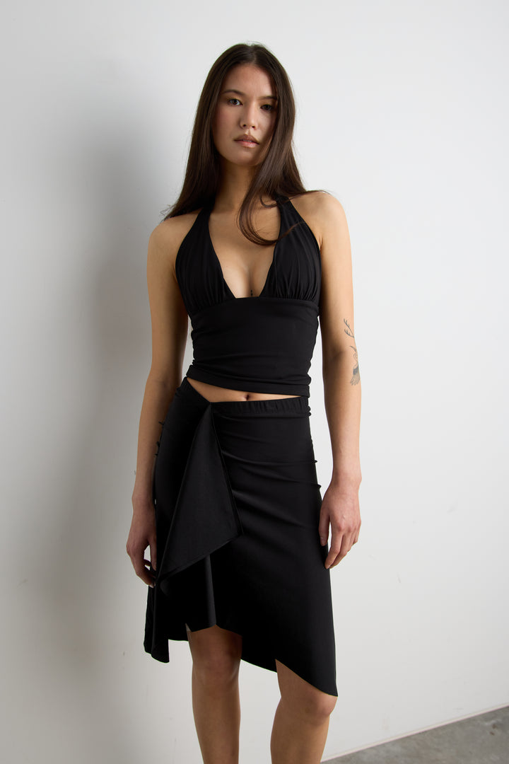 FRONT DRAPE MIDI SKIRT in Black — alternate angle