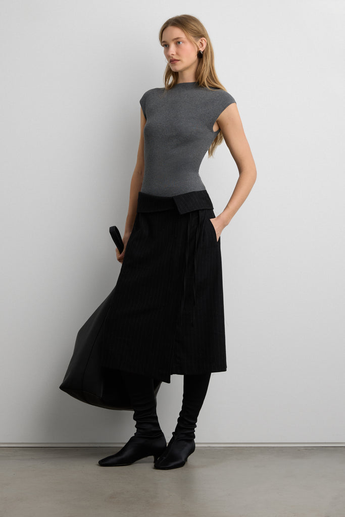 Pinstripe Midi Skirt with Waist Tie | OAK + FORT – OAK + FORT USA