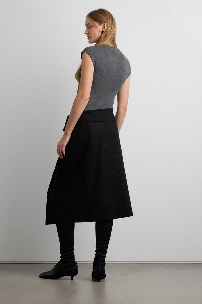 Pinstripe Midi Skirt with Waist Tie | OAK + FORT – OAK + FORT USA