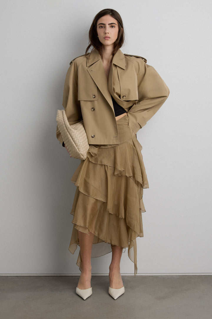 RUFFLED ASYMMETRICAL MAXI SKIRT in Beige — alternate angle