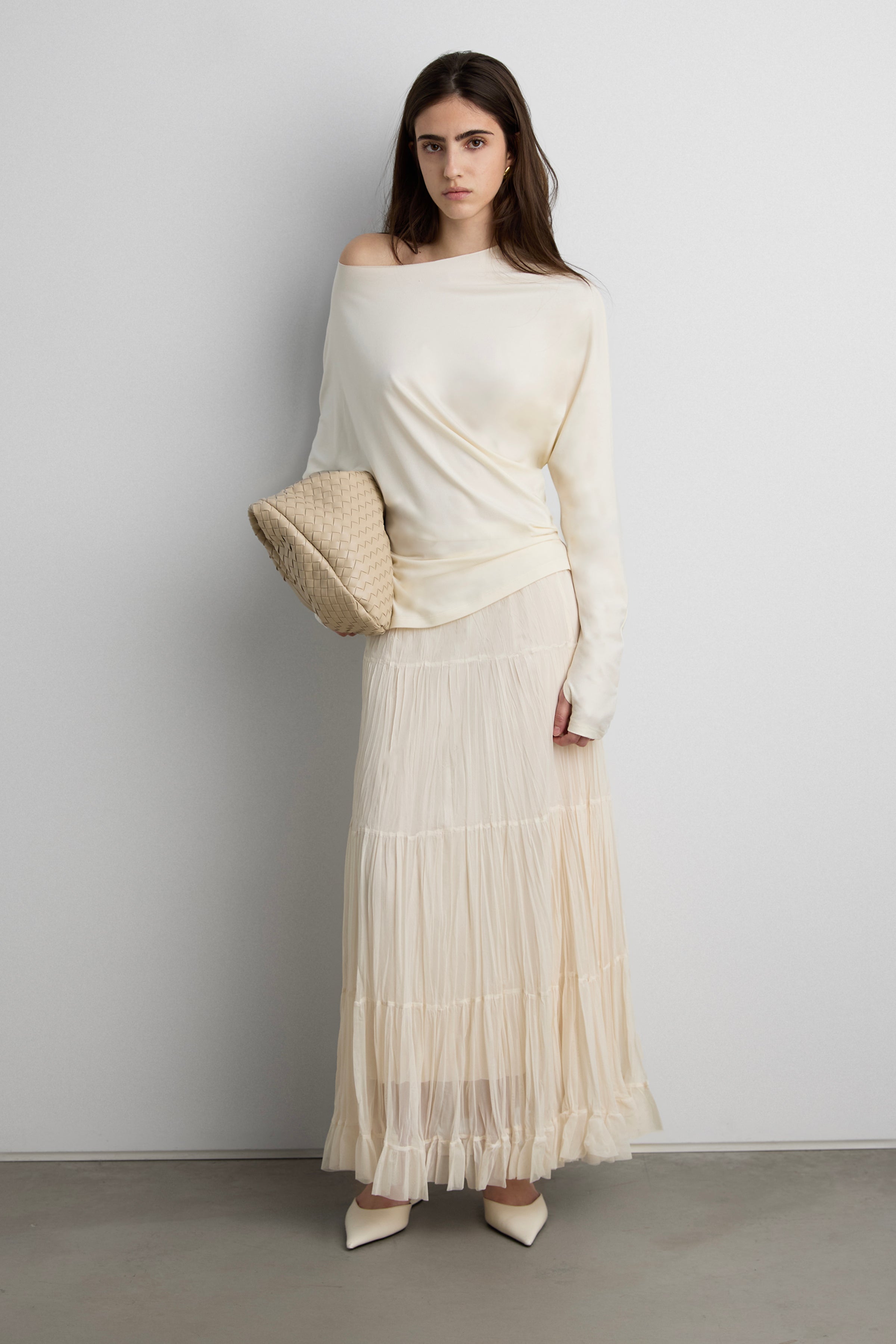 Tiered Pleated Mesh Maxi Skirt | OAK + FORT – OAK + FORT USA