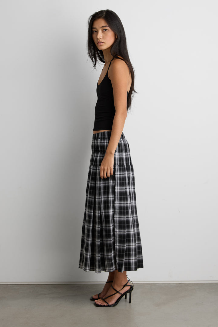 PLAID MIDI SKIRT in Black Plaid — alternate angle