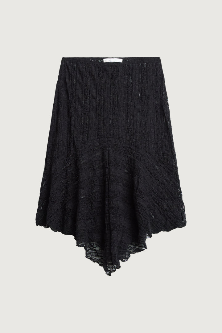 ASYMMETRICAL LACE MIDI SKIRT in Black — alternate angle