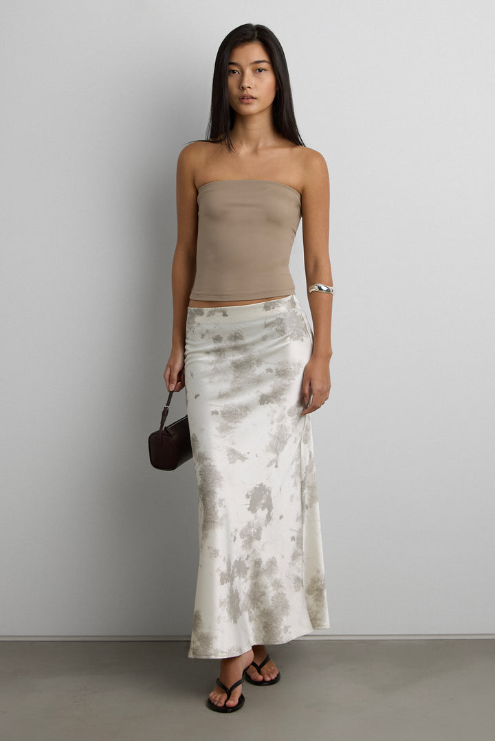 MARBLE PRINT SATIN MAXI SKIRT in Ivory — alternate angle