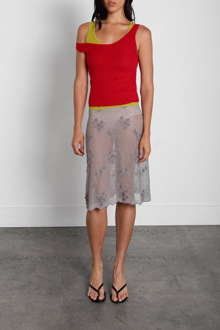 FLORAL EMBROIDERED LACE SKIRT in Gray — alternate angle