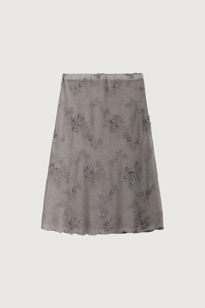 FLORAL EMBROIDERED LACE SKIRT in Gray — alternate angle