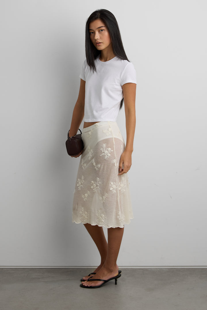 FLORAL EMBROIDERED LACE SKIRT in Ivory — alternate angle