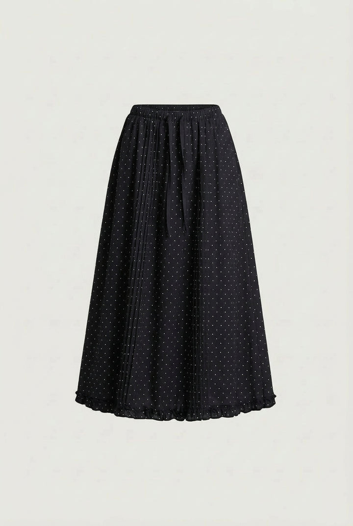 DRAWSTRING WAIST MAXI SKIRT in White Black Polka Dot — alternate angle