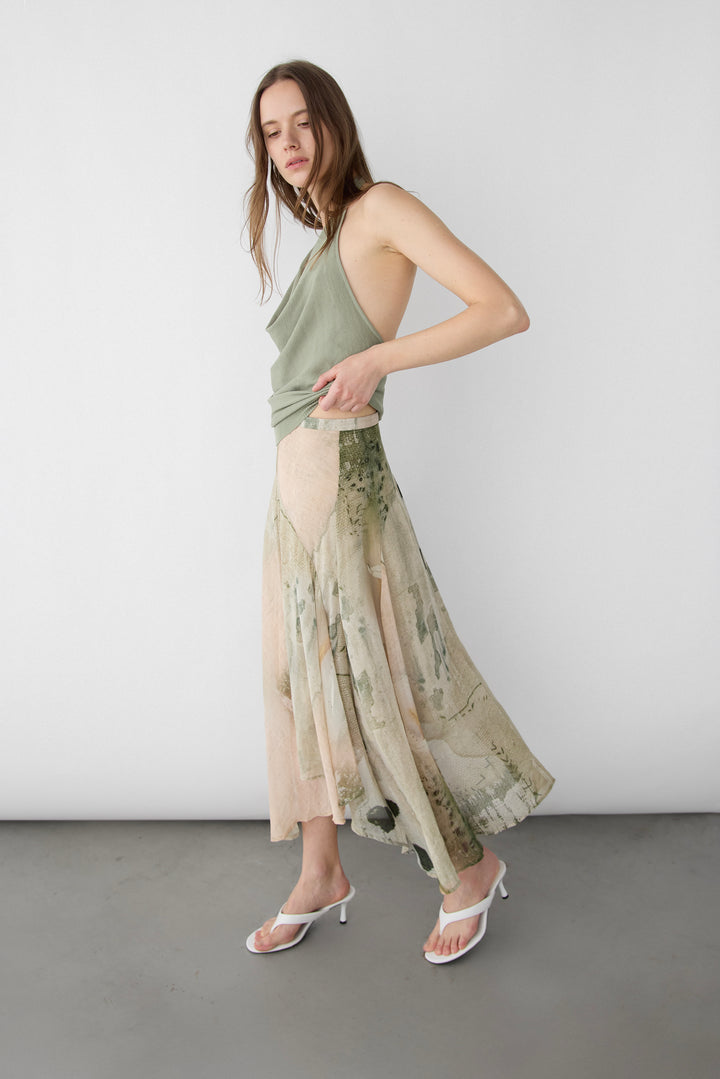 ABSTRACT PRINT MIDI SKIRT in Green — alternate angle