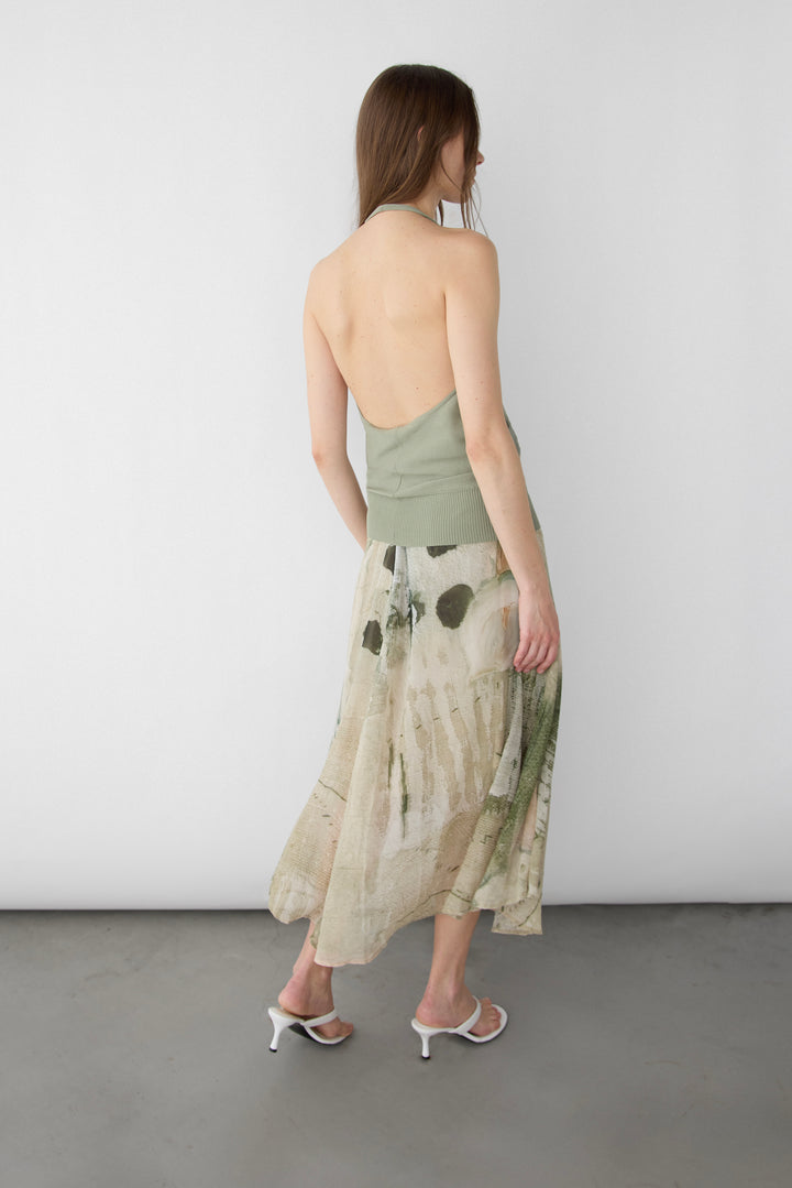 ABSTRACT PRINT MIDI SKIRT in Green — alternate angle
