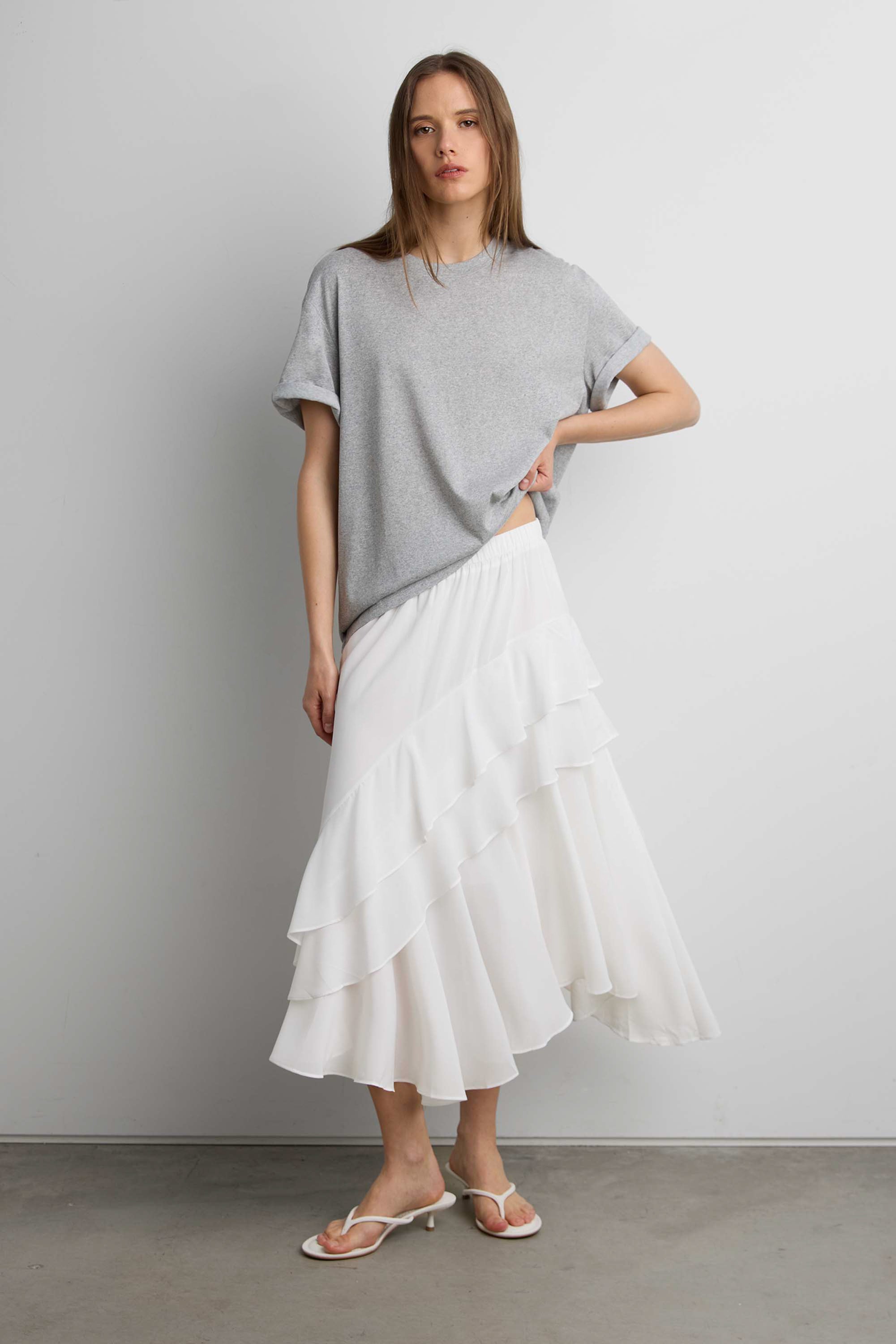 Asymmetrical Tiered Maxi Skirt | OAK + FORT – OAK + FORT USA