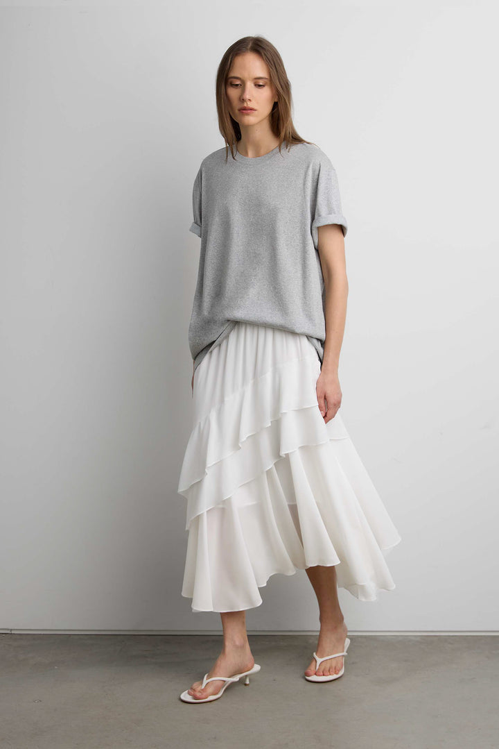 ASYMMETRICAL TIERED MAXI SKIRT in White — alternate angle