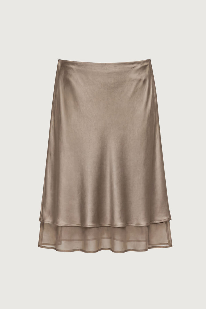 LAYERED SHEER HEM SLIP SKIRT in Taupe — alternate angle