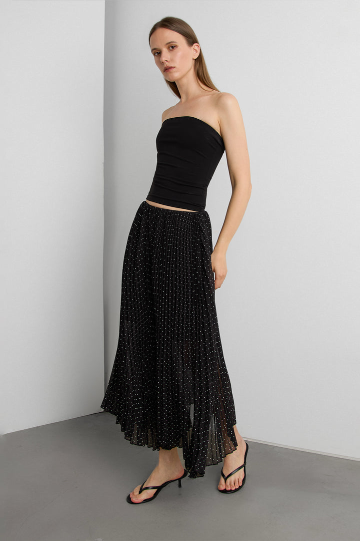 POLKA DOT ACCORDIAN MAXI SKIRT in Black — alternate angle