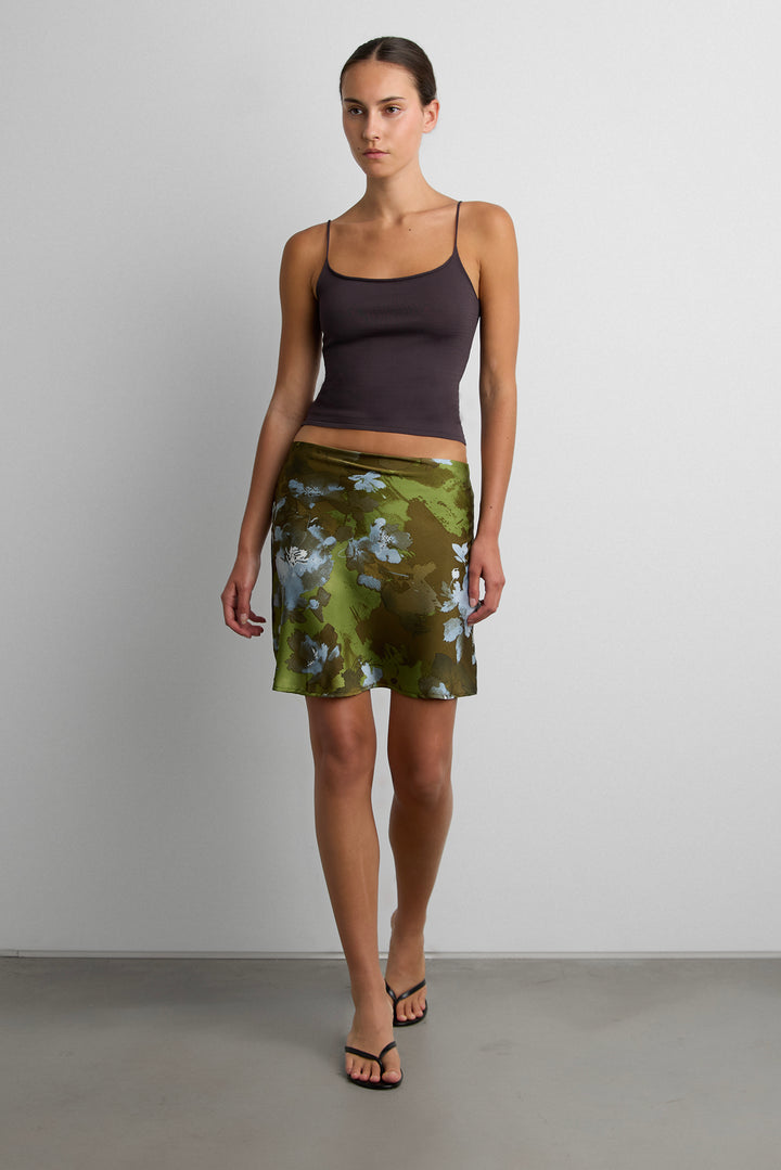 VINTAGE SATIN FLORAL MIDI SKIRT in GREEN FLORAL — alternate angle