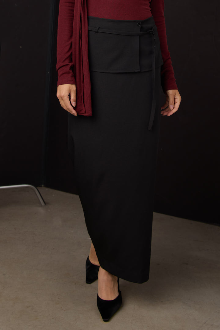 A-LINE SKIRT WITH WRAP DETAIL in Black — alternate angle